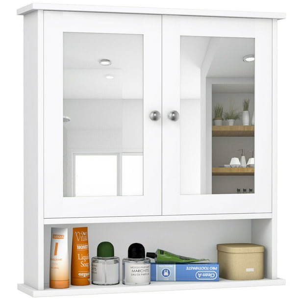 Wall Mount Bathroom Storage Cabinet Kitchen Cupboard Organizer W/ Mirror Doors
